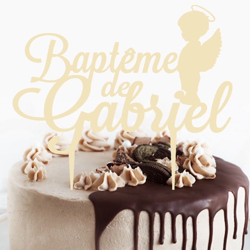 Gâteau Baptême Avec Petit Ange Dormant Sur Dessus Gâteau Superposé