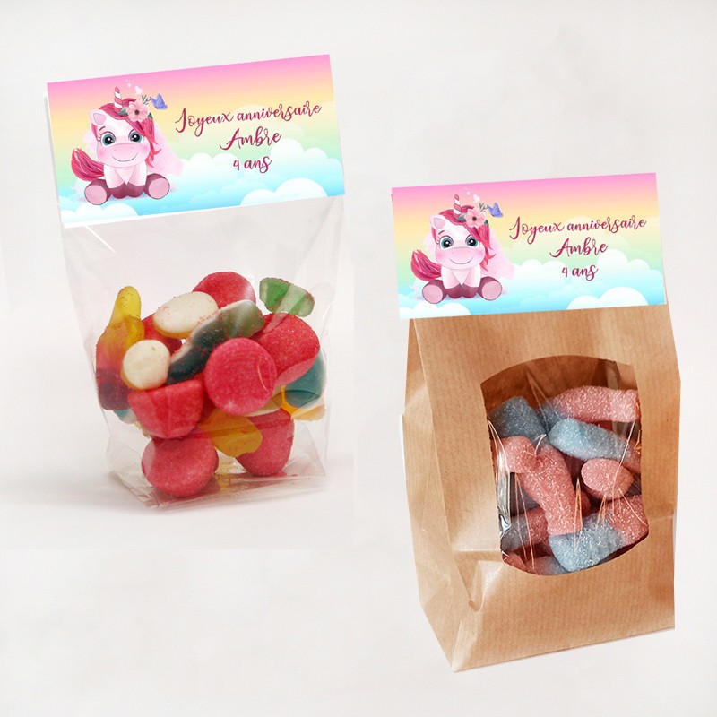 Sachet de bonbon licorne personnalisé