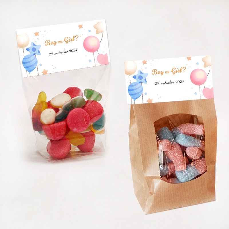 Sachet de bonbon personnalisé gender reveal