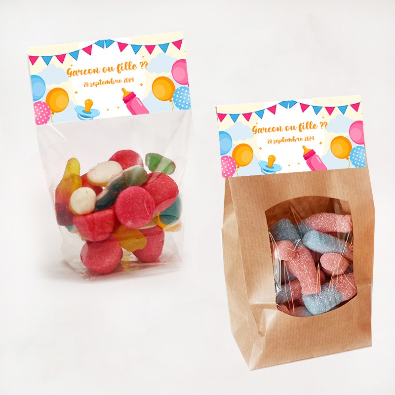 Sachet de bonbon gender reveal personnalisé