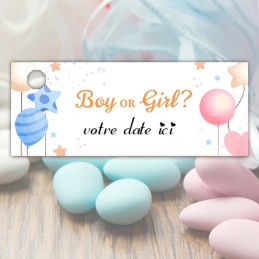 Etiquette dragées personnalisée gender reveal